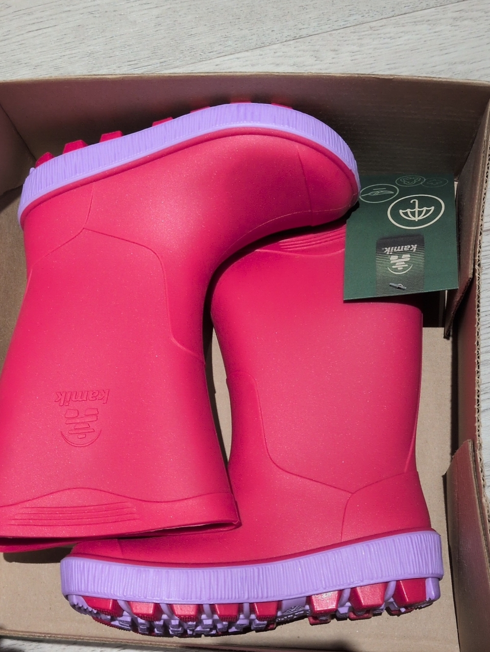 Kamik Kids' Bright Pink Rain Boots with Lavender Soles